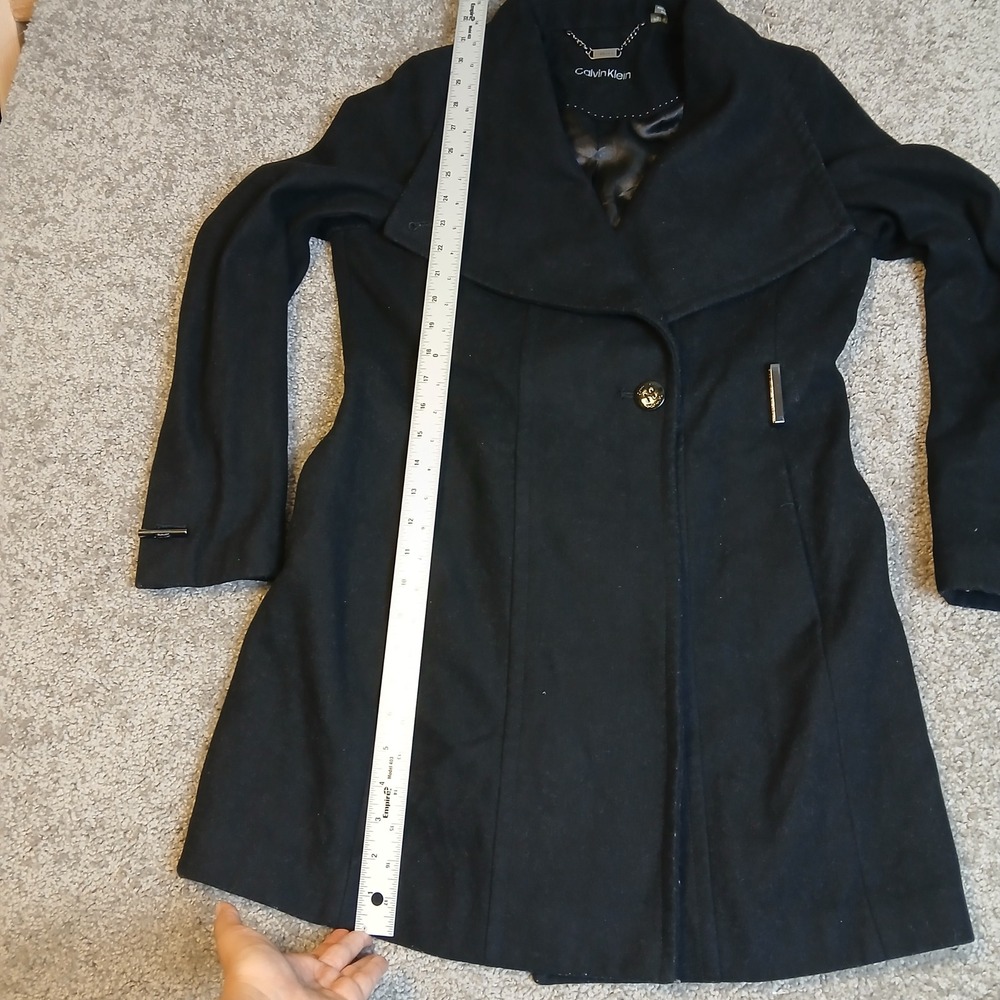 Calvin Klein Womens Black Wool Blend Wing Collar Peacoat Jacket PS Petite Small - Picture 8 of 11
